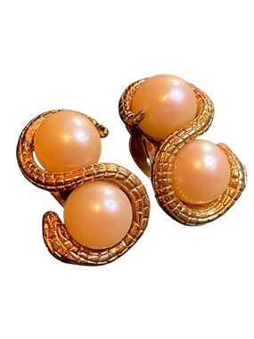 Vintage Givenchy Faux Pearl Gold-Tone Snake Clip On Earrings